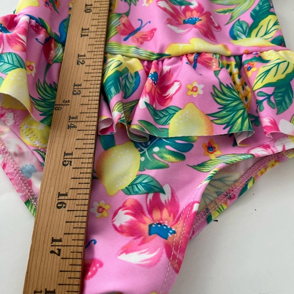 Momentum Brands Toddler Girl Size 3T 1-Piece Pink Floral Swimsuit Ruffle Stretch